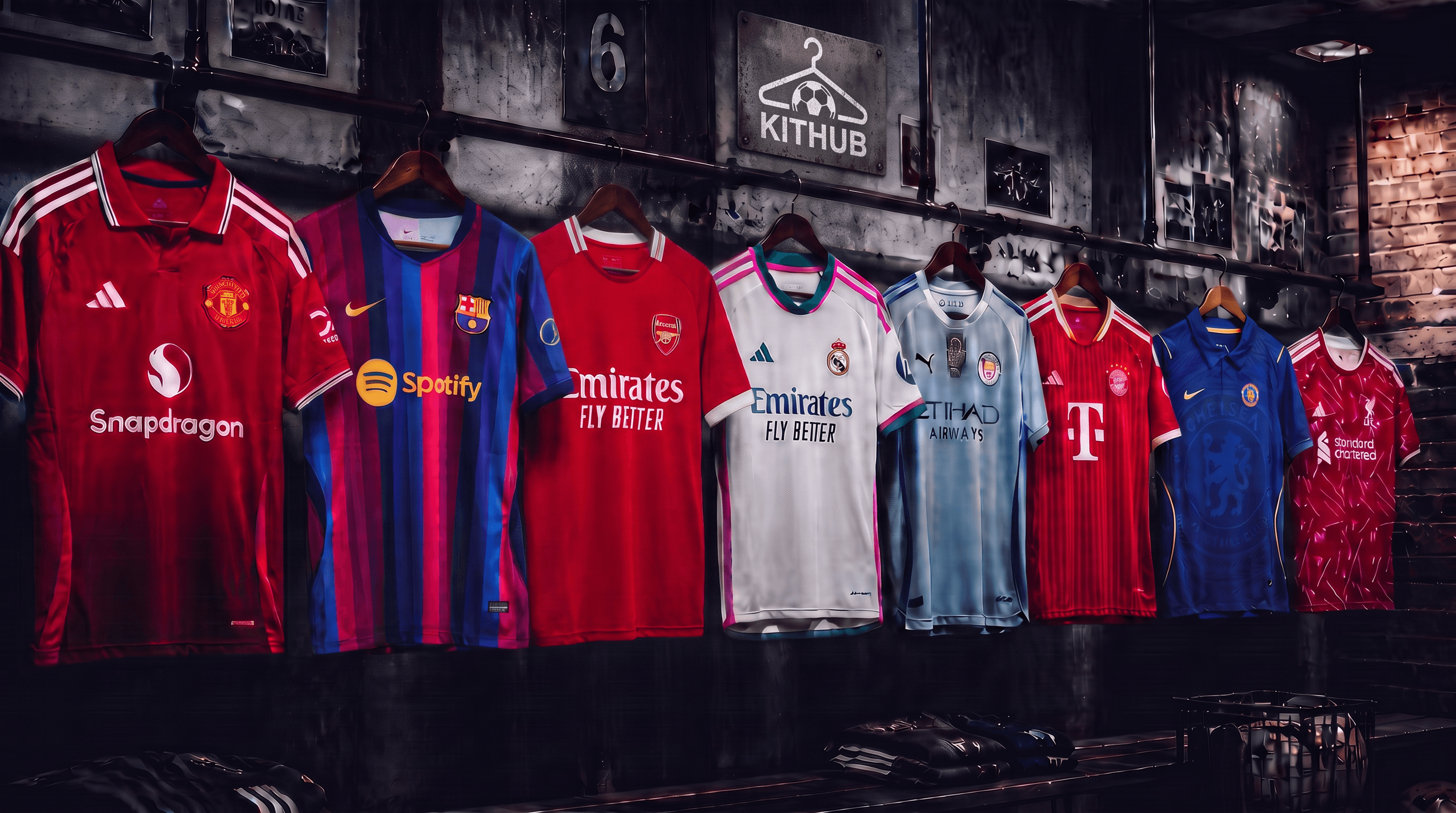 New season 26/27 kits hanging in the KitHub locker room