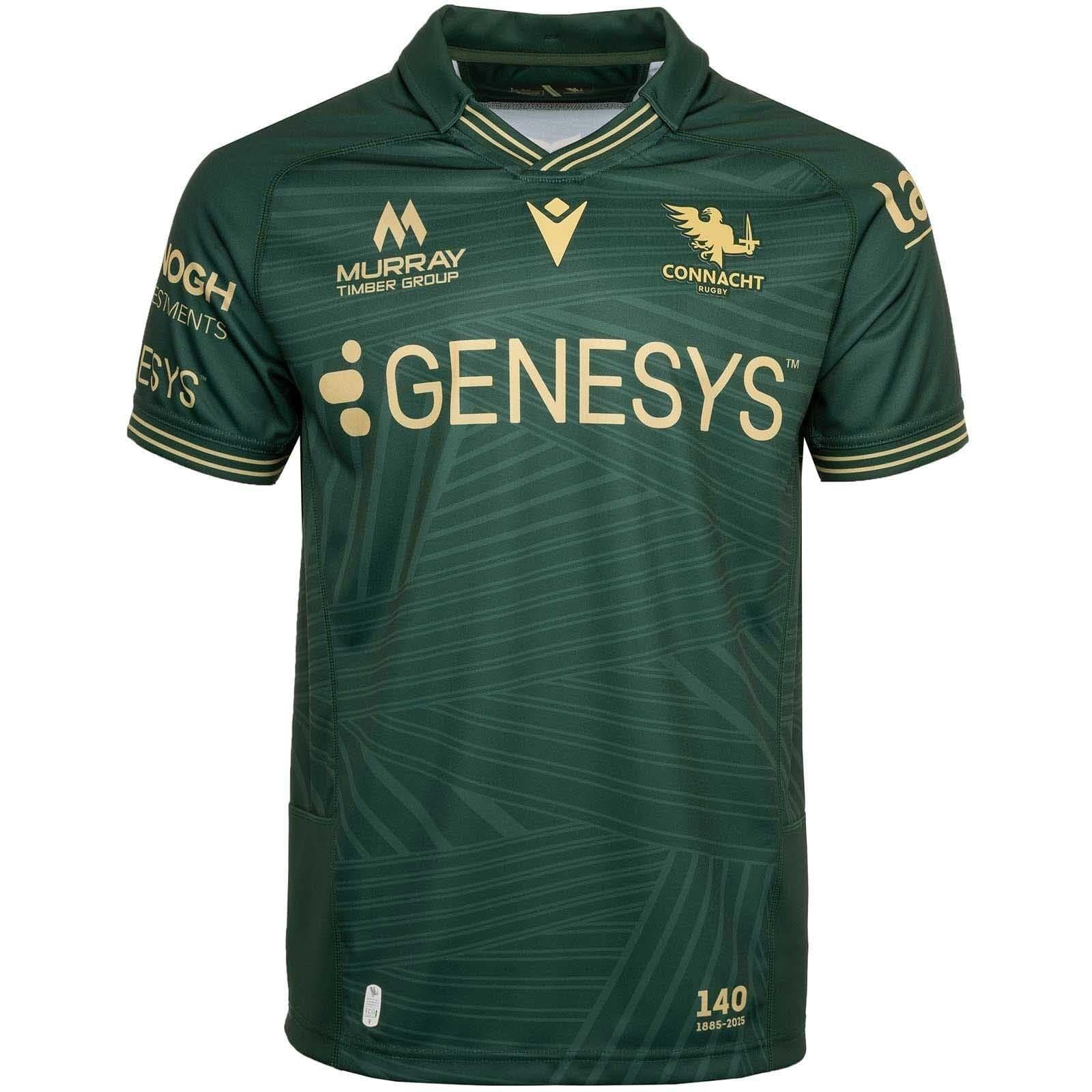 Connacht Rugby 2025/26 Home Jersey â Green with Gold Geometric Pattern front view