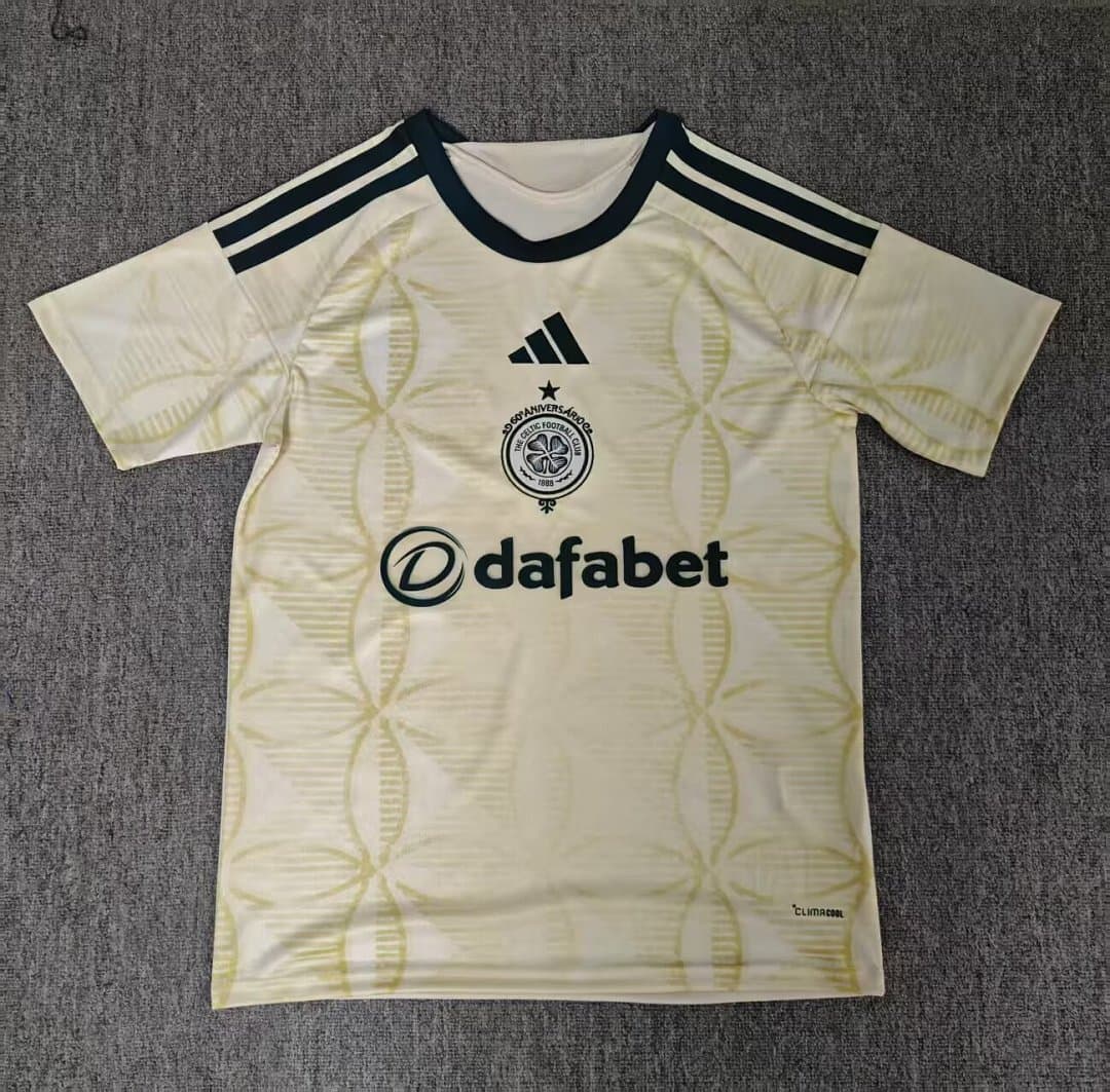 Celtic Away Retro Jersey â Cream & Gold front view