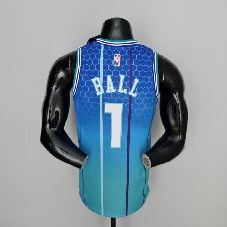 LaMelo Ball #1 Charlotte Hornets 2022 City Edition Jersey โ Light Blue back view